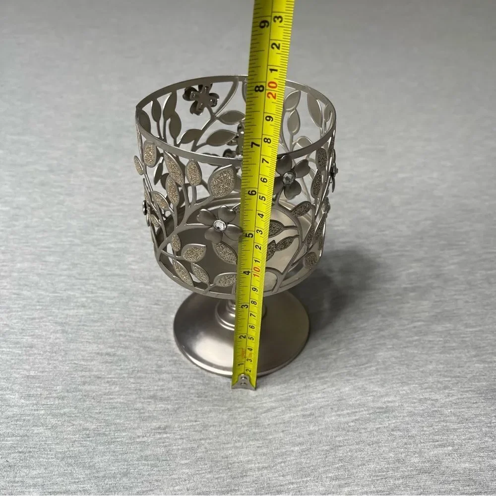 Bath & Body Works 3-Wick Silver Flower Sparkle Jeweled Pedestal Candle Holder